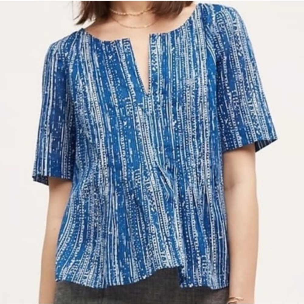 Anthropologie Maeve Boho Blue Island Orchid Split Neck Blouseโ Size US 6